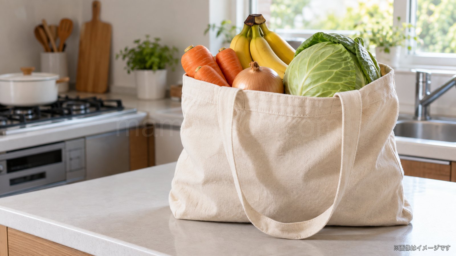 エコバッグに入った野菜と果物のイメージ